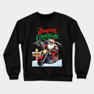 Season's Greetings | Santa on a Motorcycle Crewneck Sweatshirt